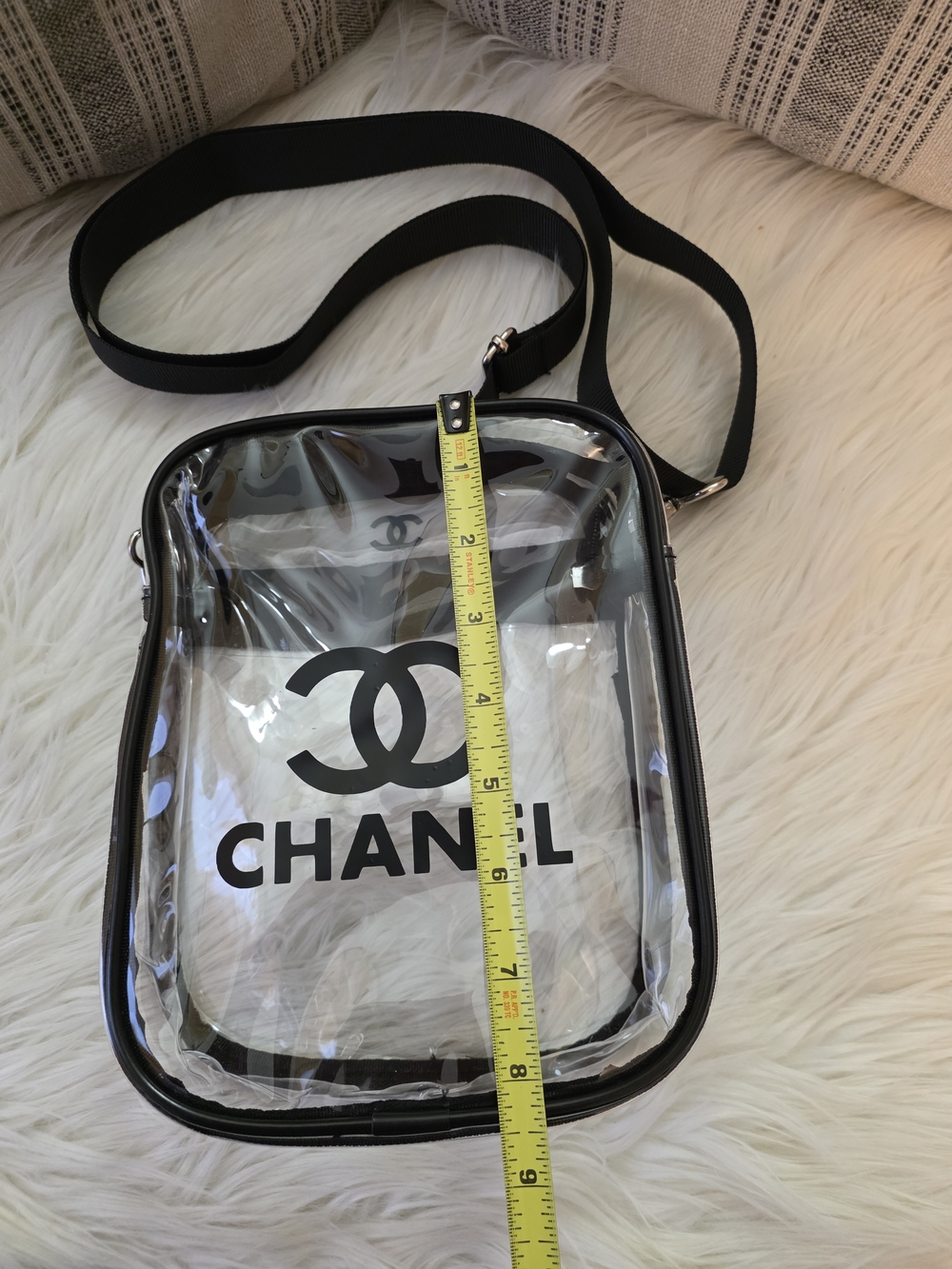 Clear PVC Crossbody Bag Stadium Bag Transparent Bag with Black Trim - Picture 8 of 10